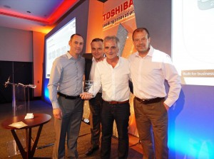 From left to right: Mark Byrne, Head of Corporate, Education & Public Sector, Toshiba; Nick Offin,  Head of Channel , Toshiba; Bordan Tkachuk, CEO, Viglen;  Neil Bramley,  Sales Director Northern Europe, Toshiba   