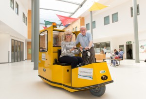 New hospital transporter buggy launch, March 31st 2014. Pictured are volunteer drivers Brian Rosan and Barbara Kelly